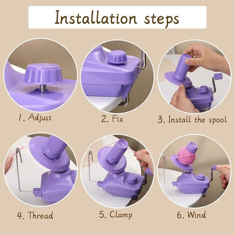 Kogyxe Yarn Winder, Yarn Ball Winder, Purple Hand-Operated Roller 3 Rolls of Crochet Yarn for Crocheting, The Helper for Knitting Lovers - Image 5